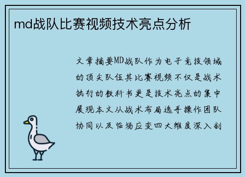 md战队比赛视频技术亮点分析